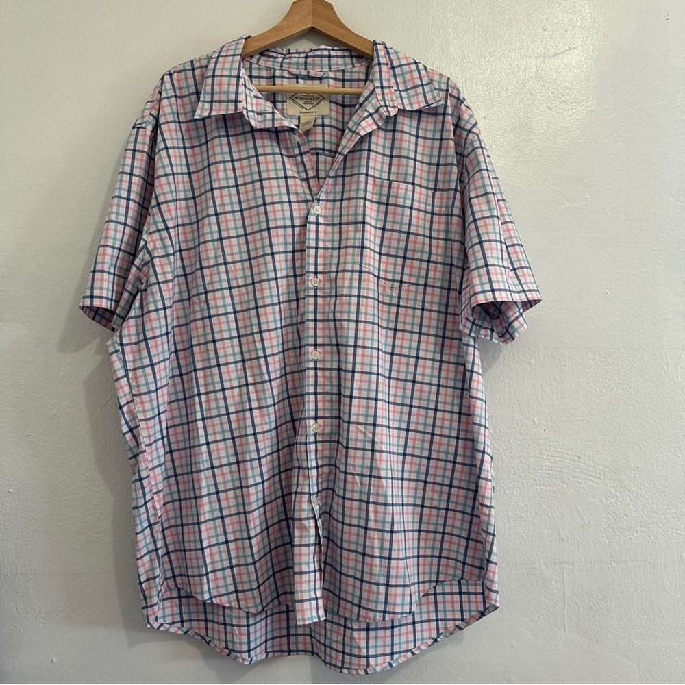 Men’s St. John's Bay Casual Plaid Button Down Collar Shirt - Pink and Blue